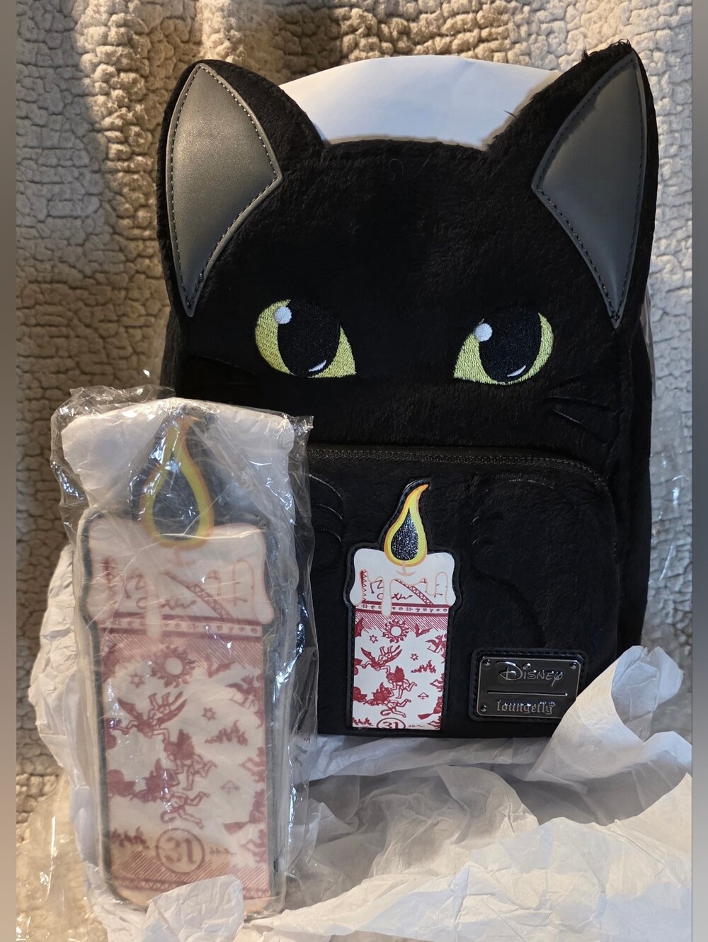 OG Loungefly Hocus Pocus Plush BINX Mini Backpack & Black Flame Candleholder NWT